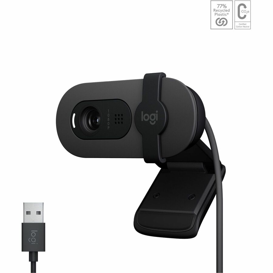 Webcam Logitech BRIO 100 - 2 mégapixels - 30 ips - Graphite - USB Type A 960-001580