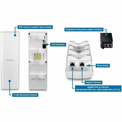 Pont sans fil monobande IEEE 802.11 a/n/ac/ax/k 1,20 Gbit/s TRENDnet TEW-940APBO - Extérieur - Conforme TAA TEW-940APBO