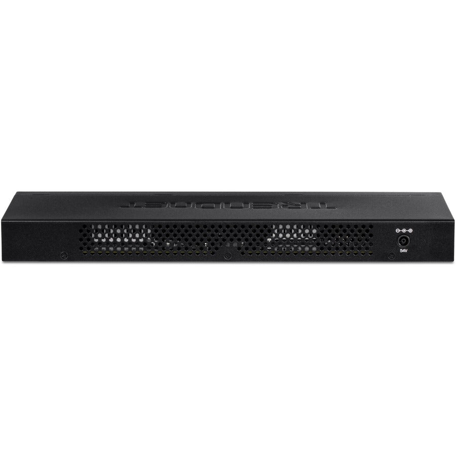 Commutateur Gigabit PoE+ à 16 ports TRENDnet ; TPE-TG160H ; budget d'alimentation PoE de 123 W ; capacité de commutation de 32 Gbit/s ; commutateur de bureau ; commutateur réseau Ethernet ; métal ; montable en rack 1U 10" ; protection à vie TPE-TG160H