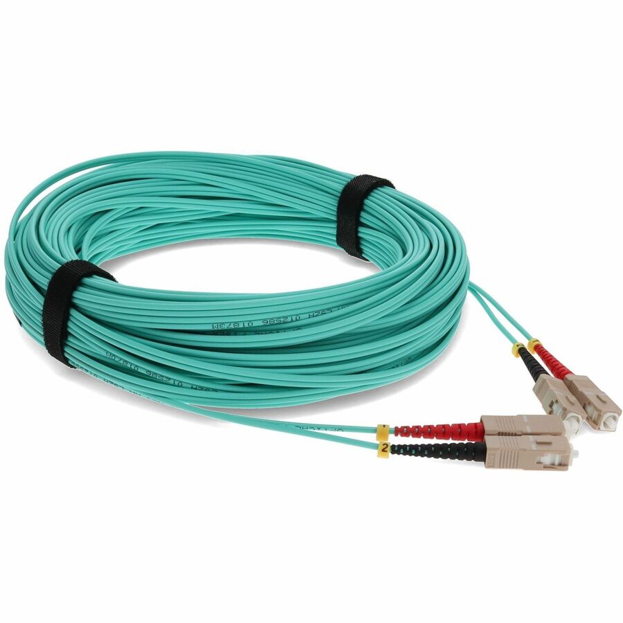 Câble de raccordement fibre optique multimode optimisé au laser (LOMM) duplex SC/SC OM4 Aqua 30 m AddOn ADD-SC-SC-30M5OM4