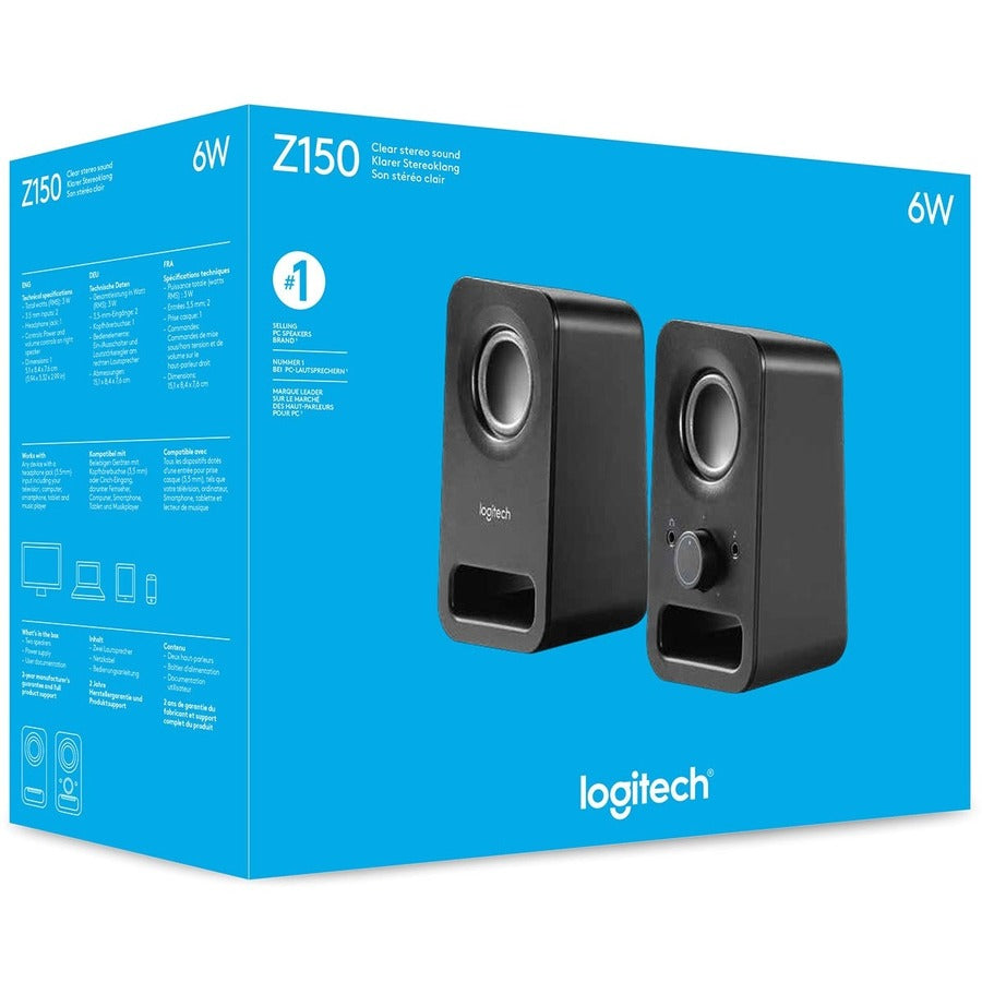 Haut-parleurs multimédia Logitech Z150 avec son stéréo clair (noir minuit, 3 W RMS) 980-000802