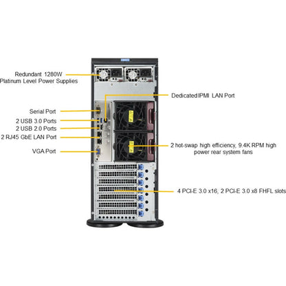 Système Barebone Supermicro SuperServer 7049P-TR - Tour 4U - Socket P LGA-3647 - Prise en charge de 2 processeurs SYS-7049P-TR