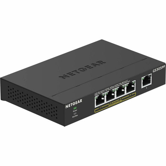 Commutateur non géré Netgear Gigabit Ethernet SOHO à 5 ports avec 4 ports PoE+ (83 W) GS305PP-300NAS