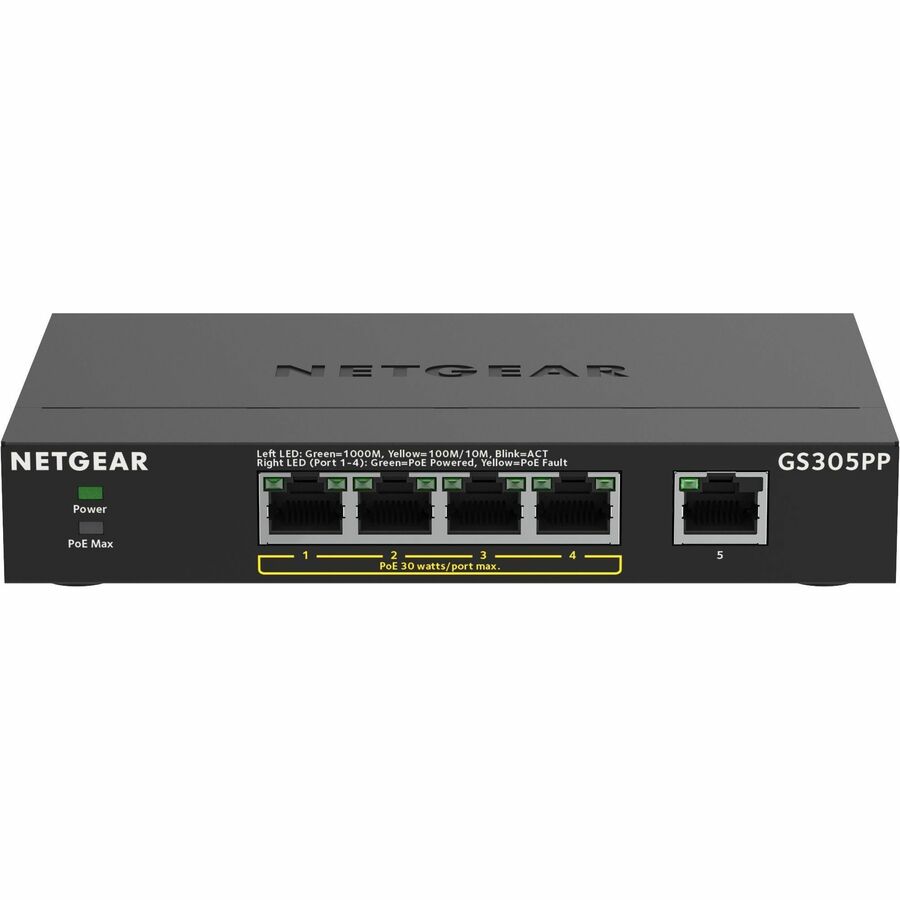 Commutateur non géré Netgear Gigabit Ethernet SOHO à 5 ports avec 4 ports PoE+ (83 W) GS305PP-300NAS
