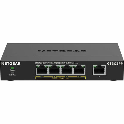 Commutateur non géré Netgear Gigabit Ethernet SOHO à 5 ports avec 4 ports PoE+ (83 W) GS305PP-300NAS