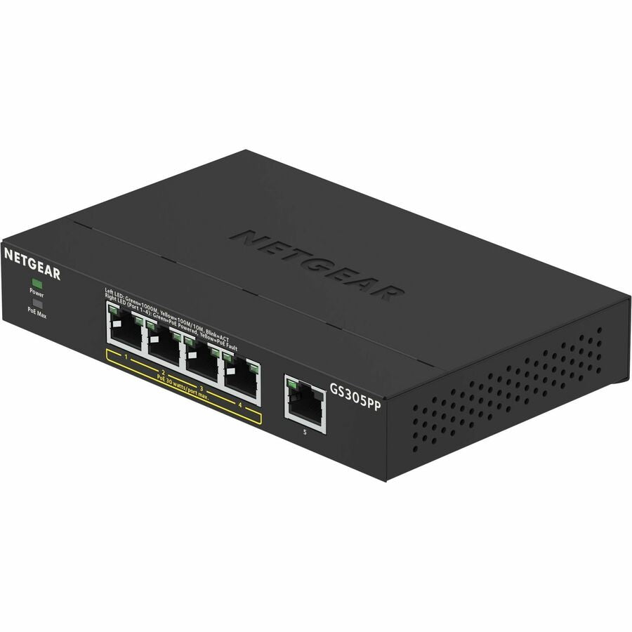 Commutateur non géré Netgear Gigabit Ethernet SOHO à 5 ports avec 4 ports PoE+ (83 W) GS305PP-300NAS