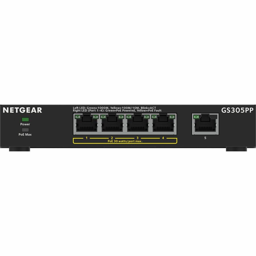 Commutateur non géré Netgear Gigabit Ethernet SOHO à 5 ports avec 4 ports PoE+ (83 W) GS305PP-300NAS
