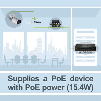 Injecteur Power Over Ethernet Gigabit TRENDnet, vitesses Gigabit en duplex intégral, 1 port Gigabit Ethernet, 1 port Gigabit Ethernet PoE, périphériques réseau jusqu'à 100 M (328 pieds), 15,4 W, noir, TPE-113GI TPE-113GI