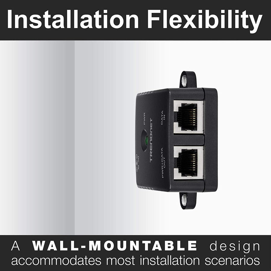 Injecteur Power Over Ethernet Gigabit TRENDnet, vitesses Gigabit en duplex intégral, 1 port Gigabit Ethernet, 1 port Gigabit Ethernet PoE, périphériques réseau jusqu'à 100 M (328 pieds), 15,4 W, noir, TPE-113GI TPE-113GI