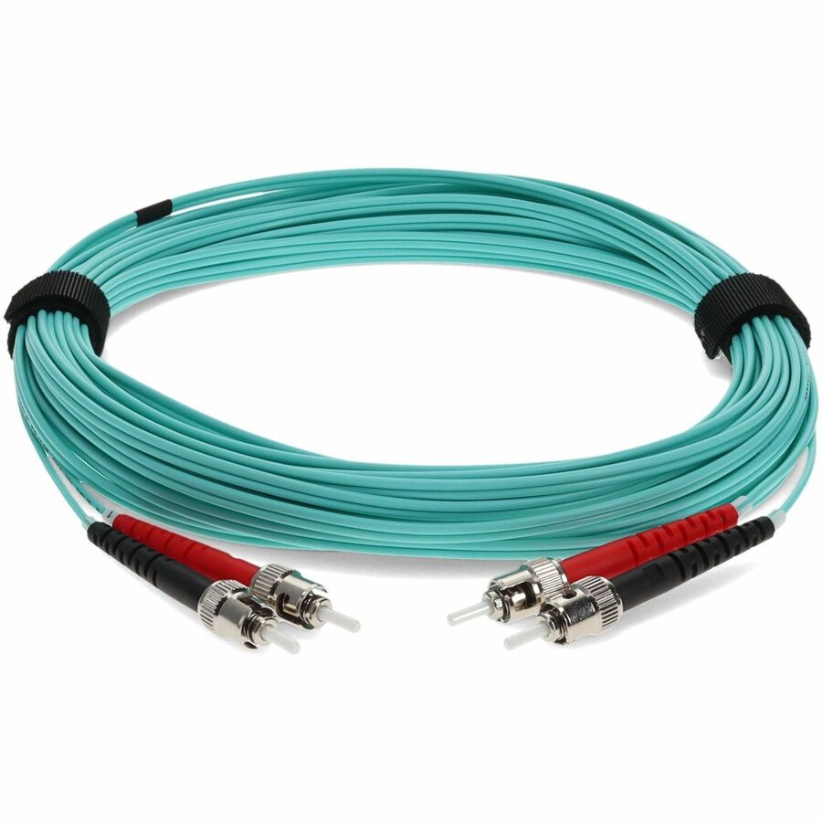 Câble de raccordement fibre optique multimode optimisé au laser (LOMM) duplex ST/ST OM4 Aqua 2 m AddOn ADD-ST-ST-2M5OM4