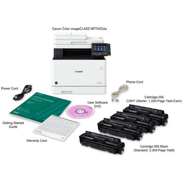Canon imageCLASS MF740 MF743Cdw Laser Multifunction Printer-Color-Copier/Fax/Scanner-ppm Mono/28 ppm Color Print-600x600 dpi Print-Automatic Duplex Print-300 sheets Input-600 dpi Optical Scan-Color Fax-Wireless LAN-Near Field Communication (NFC) 3101C011