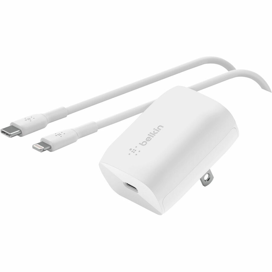 Chargeur mural USB-C Belkin BoostCharge 20 W + câble USB-C avec connecteur Lightning - Adaptateur secteur WCA006DQ1MWH-B5