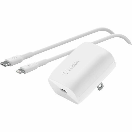 Chargeur mural USB-C Belkin BoostCharge 20 W + câble USB-C avec connecteur Lightning - Adaptateur secteur WCA006DQ1MWH-B5