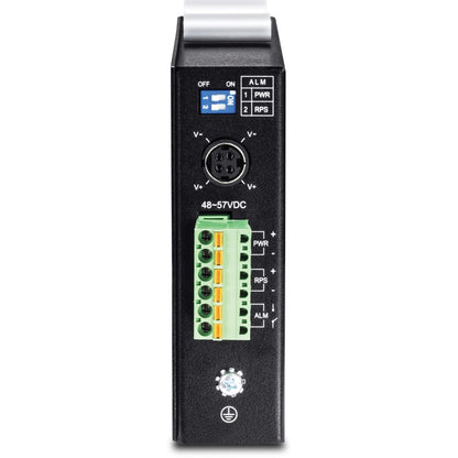Commutateur DIN-Rail géré Gigabit PoE+ industriel renforcé à 6 ports TRENDnet de couche 2, 4 ports Gigabit PoE+ 802.3at, 1 port Gigabit, 1 emplacement Gigabit SFP, budget d'alimentation de 120 W, noir, TI-PG541i TI-PG541i