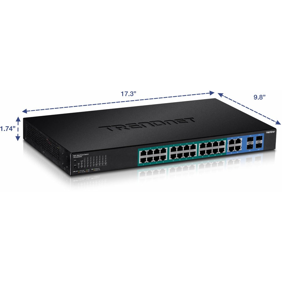 TRENDnet Commutateur Web Smart PoE+ Gigabit PoE+ à 20 ports, 16 ports Gigabit PoE+, 4 ports Gigabit partagés, jusqu'à 30 W par port, budget d'alimentation total de 185 W, montable en rack, noir, TPE-1620WS TPE-1620WS