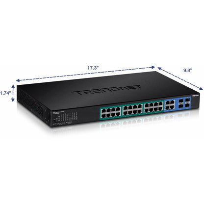 TRENDnet Commutateur Web Smart PoE+ Gigabit PoE+ à 20 ports, 16 ports Gigabit PoE+, 4 ports Gigabit partagés, jusqu'à 30 W par port, budget d'alimentation total de 185 W, montable en rack, noir, TPE-1620WS TPE-1620WS