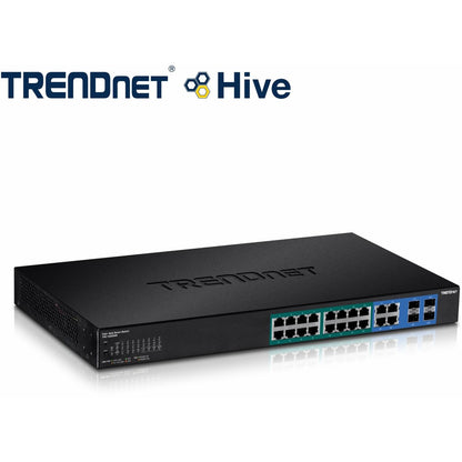 TRENDnet Commutateur Web Smart PoE+ Gigabit PoE+ à 20 ports, 16 ports Gigabit PoE+, 4 ports Gigabit partagés, jusqu'à 30 W par port, budget d'alimentation total de 185 W, montable en rack, noir, TPE-1620WS TPE-1620WS