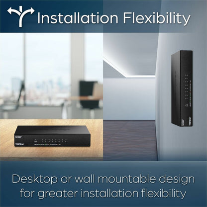 Commutateur non géré TRENDnet 8 ports 2,5G, 8 ports 2,5GBASE-T, capacité de commutation de 40 Gbit/s, rétrocompatible avec les appareils 10-100-1000 Mbps, sans ventilateur, montage mural, noir, TEG-S380 TEG-S380