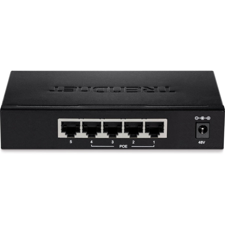 TRENDnet Switch PoE+ Gigabit EdgeSmart à 5 ports, 4 ports PoE+ Gigabit, 1 port Gigabit, budget d'alimentation PoE 31 W, commutateur PoE+ géré, montage mural, protection à vie, noir, TPE-TG50ES TPE-TG50ES