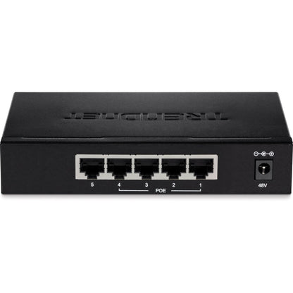 TRENDnet Switch PoE+ Gigabit EdgeSmart à 5 ports, 4 ports PoE+ Gigabit, 1 port Gigabit, budget d'alimentation PoE 31 W, commutateur PoE+ géré, montage mural, protection à vie, noir, TPE-TG50ES TPE-TG50ES