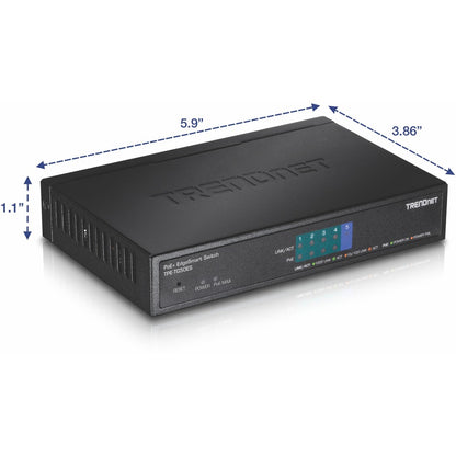 TRENDnet Switch PoE+ Gigabit EdgeSmart à 5 ports, 4 ports PoE+ Gigabit, 1 port Gigabit, budget d'alimentation PoE 31 W, commutateur PoE+ géré, montage mural, protection à vie, noir, TPE-TG50ES TPE-TG50ES