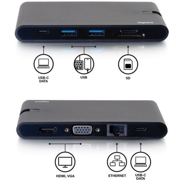 C2G USB C Portable Laptop Dock with HDMI, VGA, Ethernet, USB-C, USB-A, SD Card Reader 26916