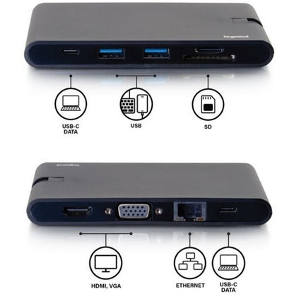 C2G USB C Portable Laptop Dock with HDMI, VGA, Ethernet, USB-C, USB-A, SD Card Reader 26916