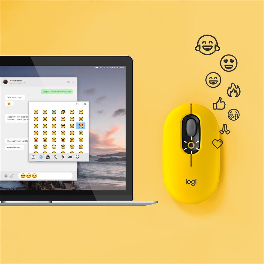 Souris Logitech POP avec emoji - Jaune éclatant 910-006543