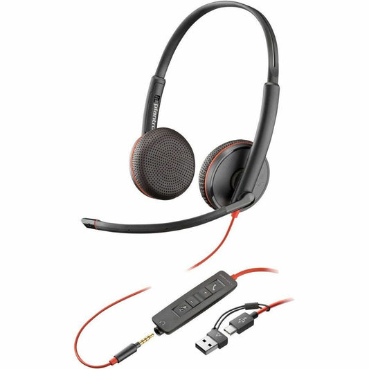 Casque stéréo USB-C Poly Blackwire 3225 + prise 3,5 mm + adaptateur USB-C/A 8X229AA