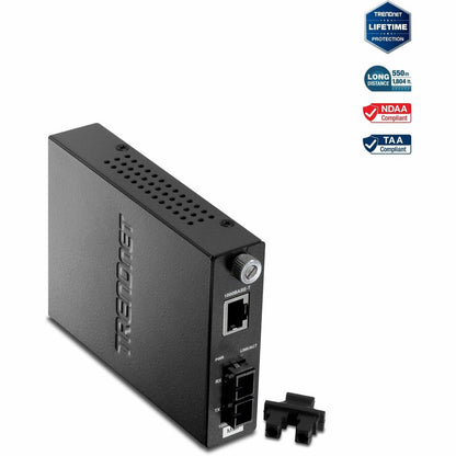 TRENDnet Convertisseur de média fibre optique multimode 1000Base-T vers 1000Base-SX intelligent SC, jusqu'à 550 M (1800 pieds), convertisseur fibre vers Ethernet, capacité de commutation 2 Gbit/s, protection à vie, noir, TFC-1000MSC TFC-1000MSC