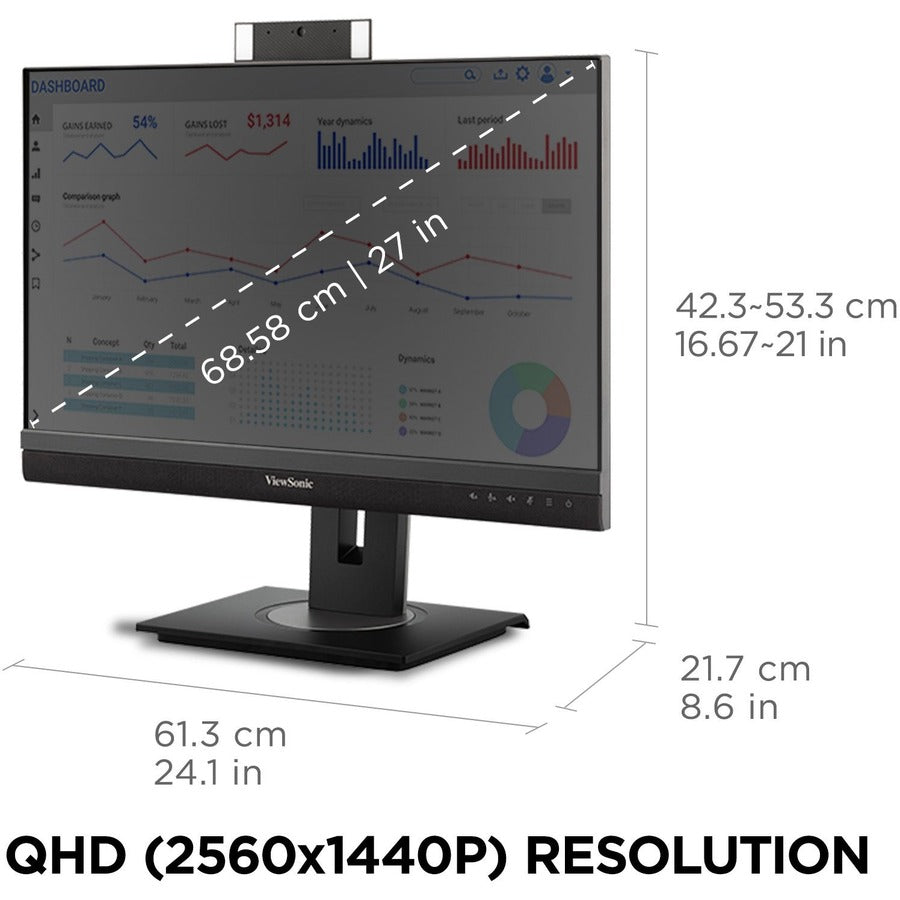 Moniteur LED WQHD avec webcam ViewSonic Graphic VG2756V-2K de 27 pouces - 16:9 - Noir VG2756V-2K
