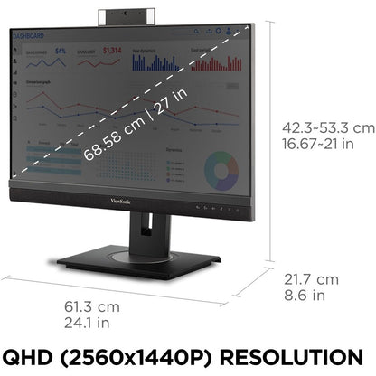 Moniteur LED WQHD avec webcam ViewSonic Graphic VG2756V-2K de 27 pouces - 16:9 - Noir VG2756V-2K