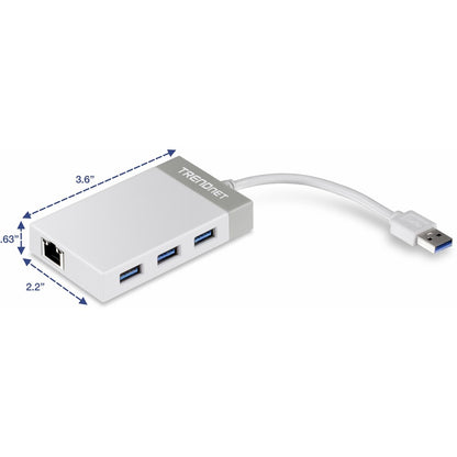 TRENDnet Hub USB 3.0 à 3 ports avec adaptateur Ethernet Gigabit 10/100/1000 Mbps (3 ports USB 3.0 ; un port Ethernet Gigabit RJ45) ; compatible avec XP ; Vista ; Windows 7 ; 8 ; 8.1 ; 10 ; Mac OS 10.6-10.9 ; Nintendo Switch ; TU3-ETGH3 TU3-ETGH3