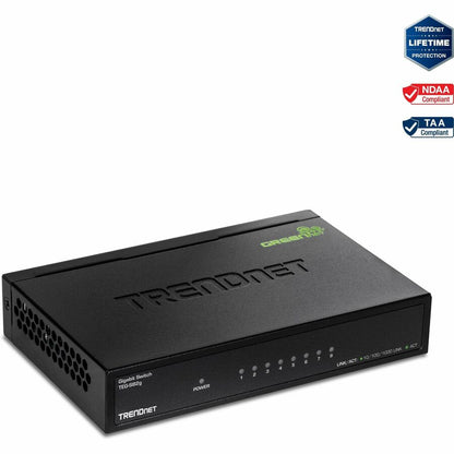TRENDnet Switch Gigabit GREENnet à 8 ports, commutateur réseau Ethernet, 8 ports Gigabit Ethernet 10-100-1000 Mbps, capacité de commutation 16 Gbps, métal, protection à vie, noir, TEG-S82G TEG-S82g