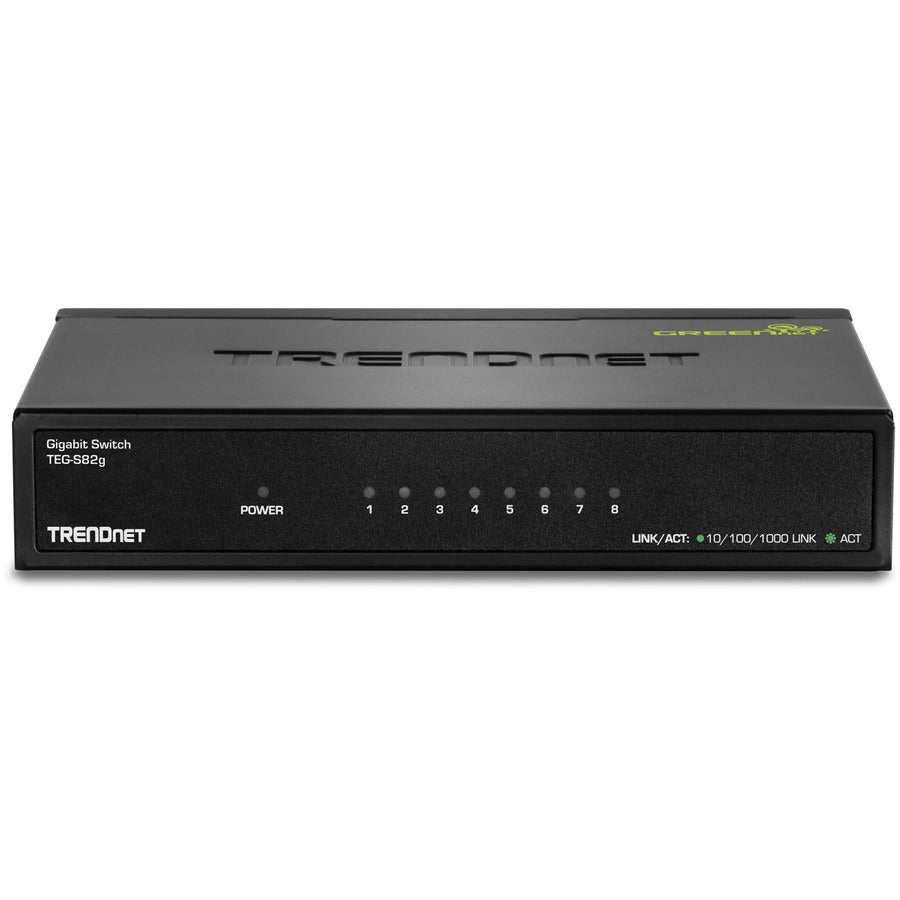 TRENDnet Switch Gigabit GREENnet à 8 ports, commutateur réseau Ethernet, 8 ports Gigabit Ethernet 10-100-1000 Mbps, capacité de commutation 16 Gbps, métal, protection à vie, noir, TEG-S82G TEG-S82g