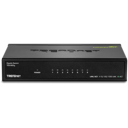 TRENDnet Switch Gigabit GREENnet à 8 ports, commutateur réseau Ethernet, 8 ports Gigabit Ethernet 10-100-1000 Mbps, capacité de commutation 16 Gbps, métal, protection à vie, noir, TEG-S82G TEG-S82g