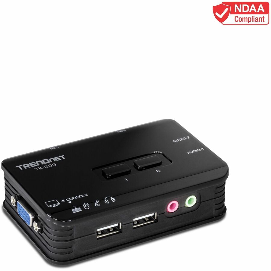 TRENDnet 2-Port USB KVM Switch and Cable Kit with Audio, Manage Two PCs, USB 1.1, Hot-Plug, Auto-Scan, Hot-Keys, Windows & Linux Compliant, TK-209K TK-209K