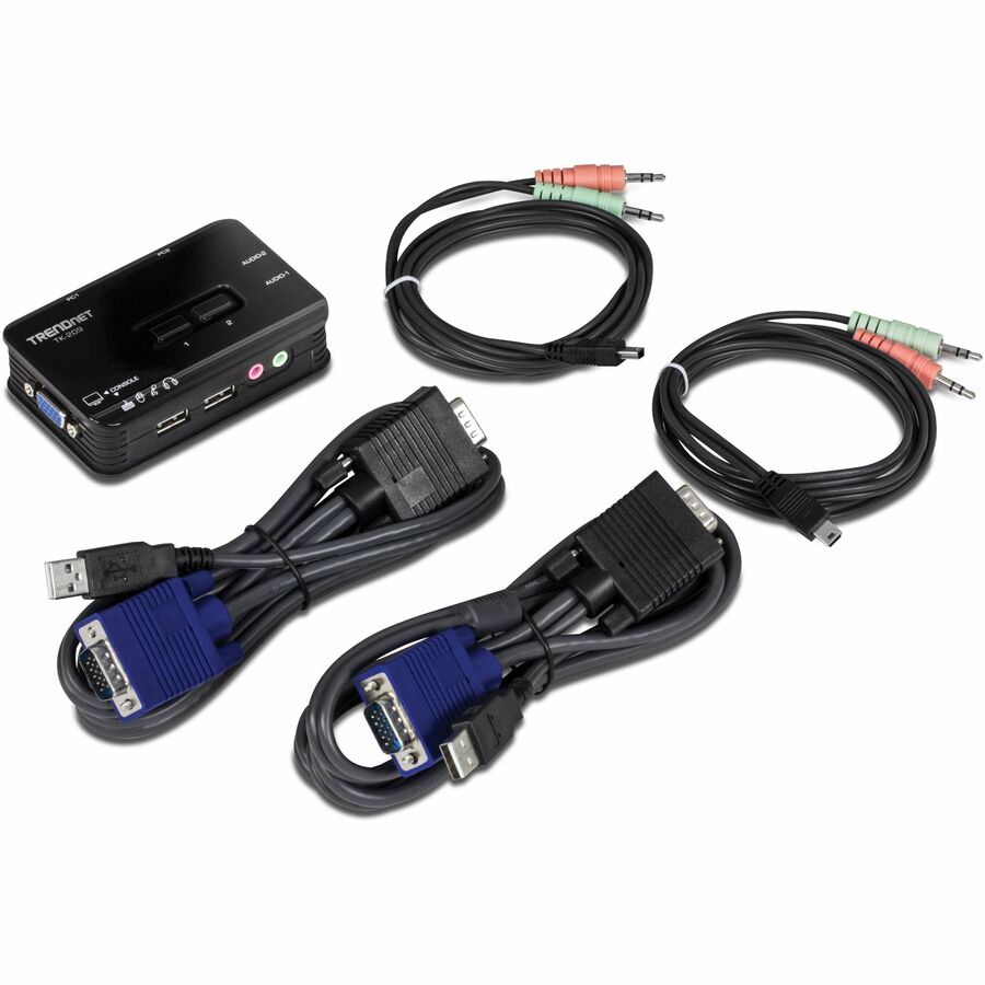 TRENDnet 2-Port USB KVM Switch and Cable Kit with Audio, Manage Two PCs, USB 1.1, Hot-Plug, Auto-Scan, Hot-Keys, Windows & Linux Compliant, TK-209K TK-209K