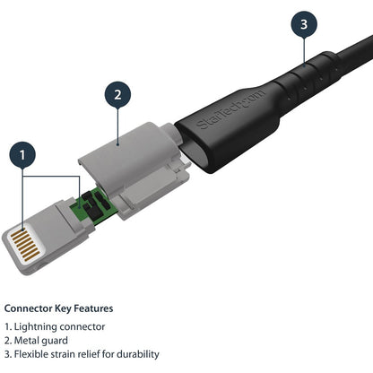 Câble USB-A vers Lightning noir durable de 1 m de StarTech.com, câble de charge/synchronisation robuste et résistant pour Apple iPhone/iPad certifié MFi RUSBLTMM1MB