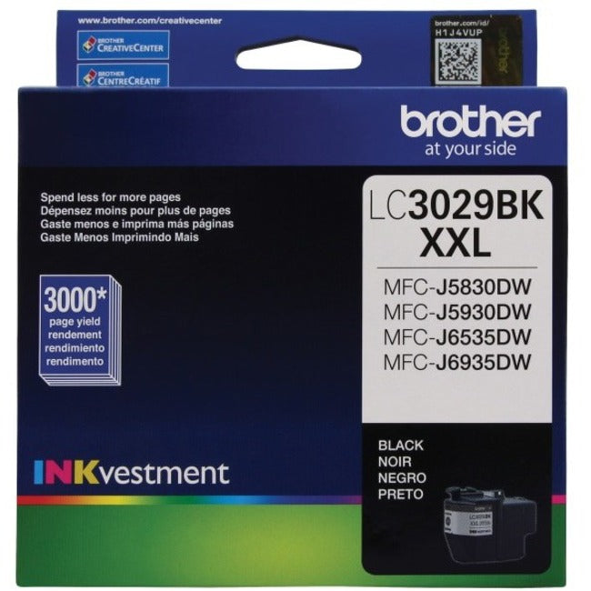 Cartouche d'encre à jet d'encre à très haut rendement d'origine Brother - Paquet individuel - Noir - 1 unité LC3029BKS