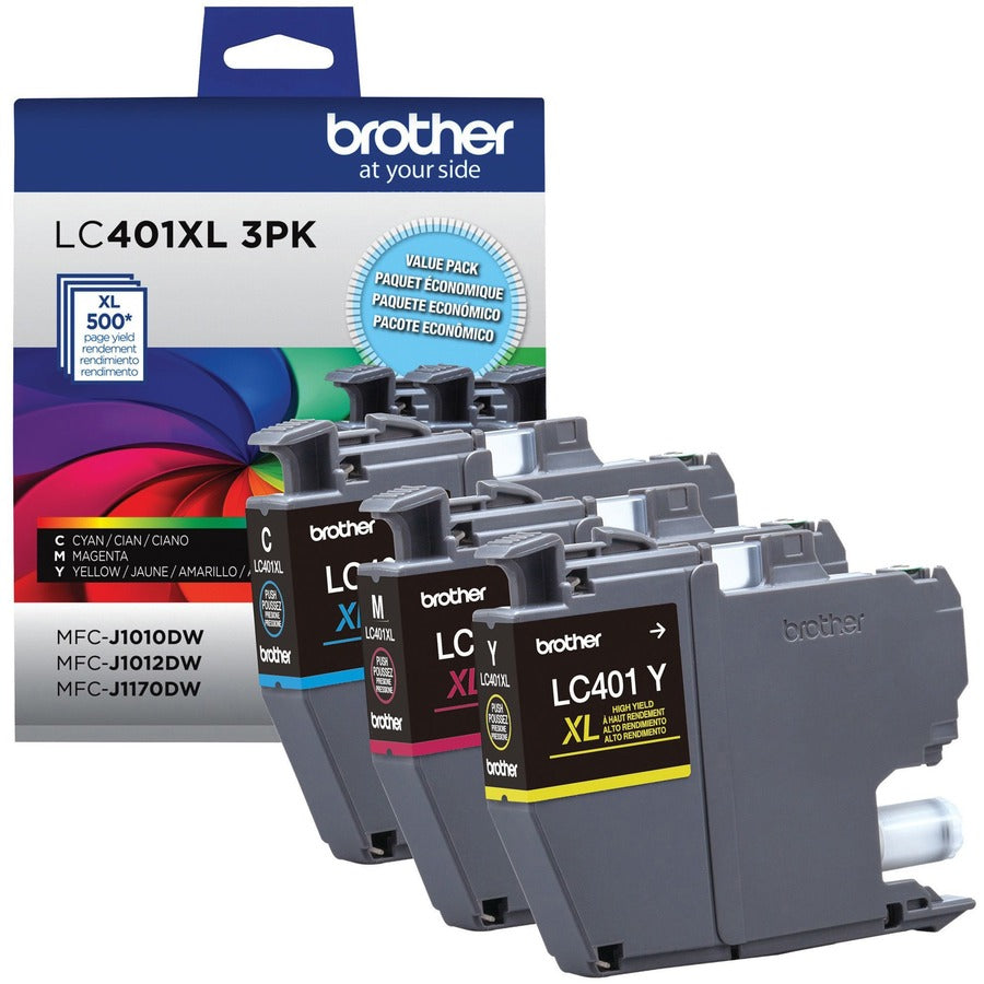 Cartouche d'encre à jet d'encre haute capacité d'origine Brother LC401XL3PKS - CMJ - Lot de 3 LC401XL3PKS