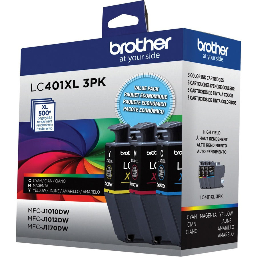 Cartouche d'encre à jet d'encre haute capacité d'origine Brother LC401XL3PKS - CMJ - Lot de 3 LC401XL3PKS