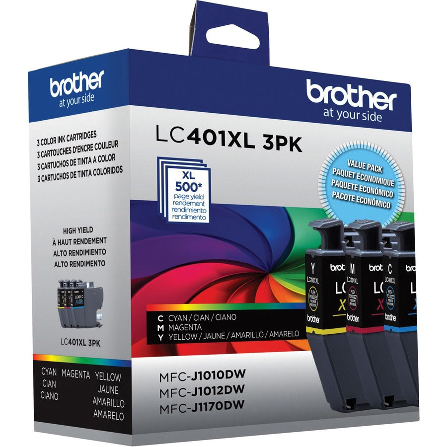 Cartouche d'encre à jet d'encre haute capacité d'origine Brother LC401XL3PKS - CMJ - Lot de 3 LC401XL3PKS