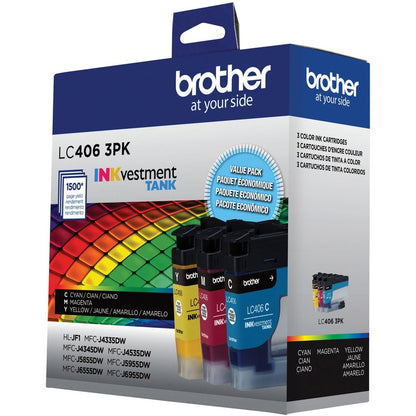 Cartouche d'encre à jet d'encre d'origine Brother INKvestment LC4063PK à rendement standard - Cyan, Magenta, Jaune - Lot de 3 LC4063PKS