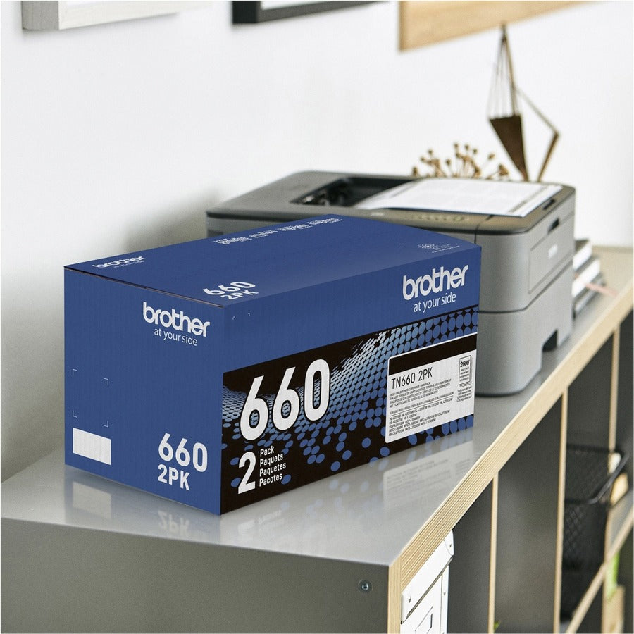 Cartouche de toner laser haute capacité d'origine Brother TN-660 - Paquet de deux - Noir - 2 / Boîte TN660 2PK