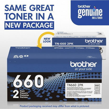 Cartouche de toner laser haute capacité d'origine Brother TN-660 - Paquet de deux - Noir - 2 / Boîte TN660 2PK