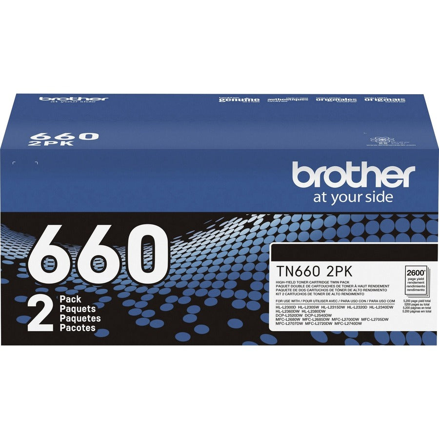 Cartouche de toner laser haute capacité d'origine Brother TN-660 - Paquet de deux - Noir - 2 / Boîte TN660 2PK