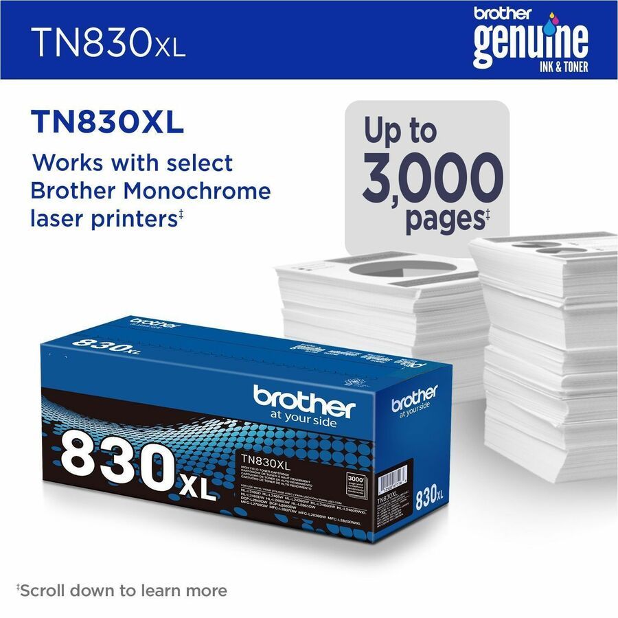 Cartouche de toner laser d'origine Brother - Noir - 1 pièce TN830XL