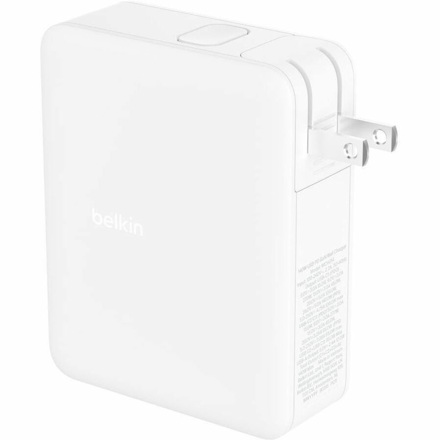 Chargeur mural portable Belkin GaN 140 W à 4 ports - 3 x USB-C, 1 x USB-A (140 W au total) - Charge rapide - Adaptateur secteur - Blanc WCH014dqWH