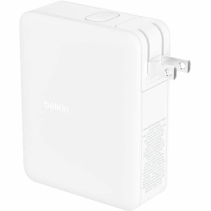 Chargeur mural portable Belkin GaN 140 W à 4 ports - 3 x USB-C, 1 x USB-A (140 W au total) - Charge rapide - Adaptateur secteur - Blanc WCH014dqWH